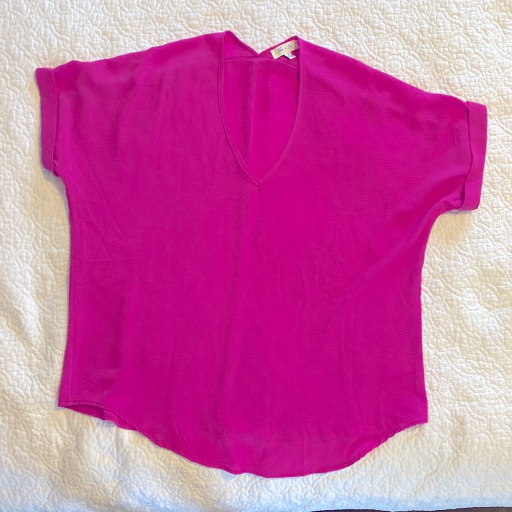 She + Sky hot pink drop shoulder blouse Medium - Picture 3 of 5